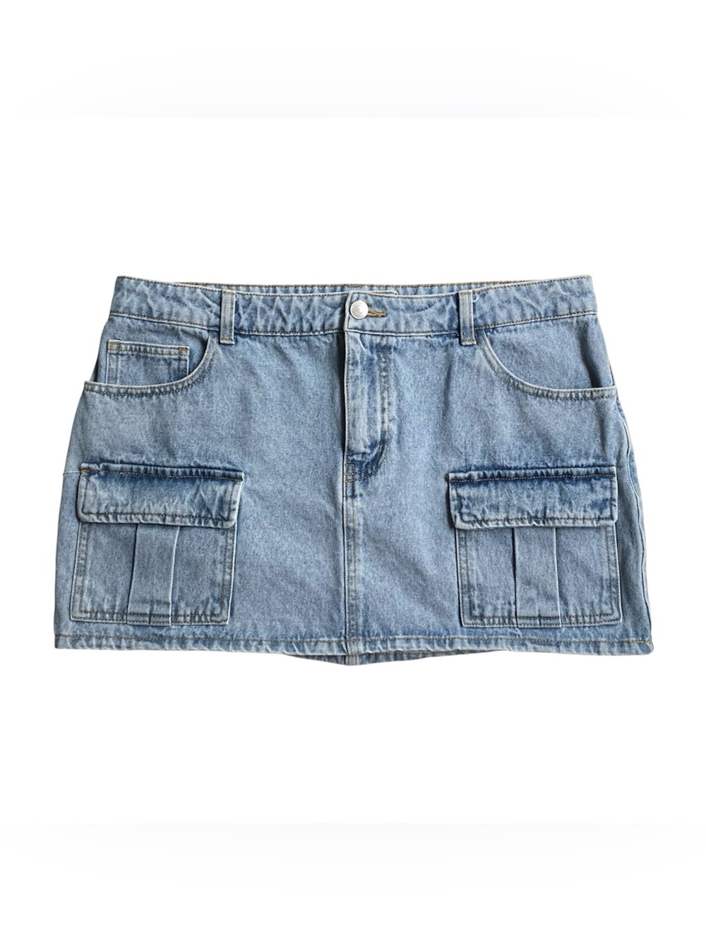 Forever 21 Mid Rise Cargo Light Wash Blue Jean Denim Skirt Women’s Size XL